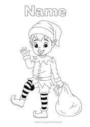 Free colouring Christmas Elves Elf colouring pages