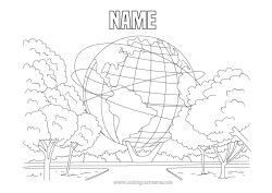 Free coloring Geography Tree Planets and solar system Earth Astronomy World globe