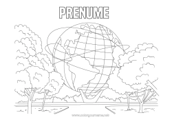 Pagină de colorat personalizată Geografie Copac Planete și sistemul solar Pământ Astronomie Glob pământesc