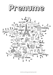 Desen liber de colorat Activități pentru copii Geografie Franța Țară Turnul Eiffel Arcul de Triumf Monument Hartă a țărilor Numere de Conectat