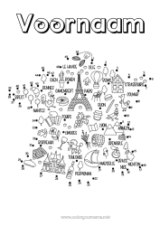 Gratis tekening Activiteiten voor Kinderen Geografie Frankrijk Land Eiffeltoren Triomfboog Monument Wereldkaart Verbind de Getallen