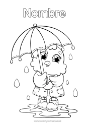 Dibujo libre Otoño Pollito Animales Paraguas Lluvia Animales de granja