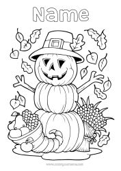 Colouring to customise Pumpkin Halloween Autumn Scarecrow Cornucopia