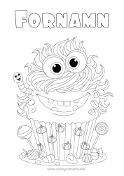 Gratis färgläggning Godis Monster Pumpa Kaka Halloween Gottigheter, sötsaker Muffins Insekter Slickepinne Mask