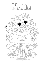 Free coloring Sweets Monster Pumpkin Cake Halloween Treats Cupcake Insects Lollipop Worm