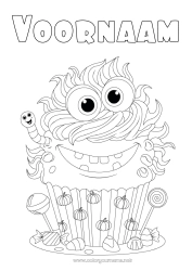 Gratis tekening Snoepjes Monster Pompoen Taart Halloween Lekkernijen, zoetigheden Cupcake Insecten Lolly Worm