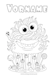 Kostenlose Zeichnung Bonbons Monster Kürbis Kuchen Halloween Leckereien, Süßigkeiten Cupcake Insekten Lutscher Wurm