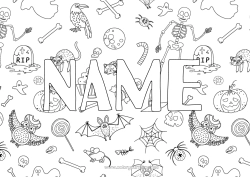 Colouring to customise Cemetery Skeleton Halloween Birds And Flying Mammals Raven Decorative Background