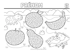 Coloriage à personnaliser Activités enfants Fruits Autres animaux du monde Banane Poire Orange Pomme Labyrinthe Capibara