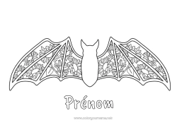 Coloriage à personnaliser Chauve-souris Tournesol Zentangle Oiseaux et mammifères volants