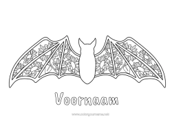 Gratis kleurplaat Vleermuis Zonnebloem Zentangle Vogels en vliegende zoogdieren