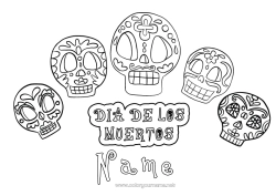Coloring to customize Día de los Muertos Calaveras, skulls