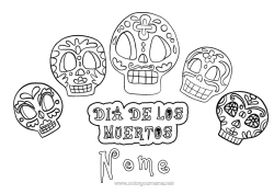 Desenho para personalizar Dia dos Mortos Calaveras, caveiras