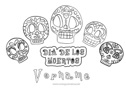 Malvorlage anpassen Día de los Muertos Calaveras, Schädel