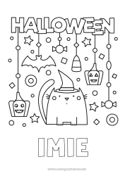 Kolorowanka do personalizacji Nietoperz Cukierki Czarownica Kot Halloween Psy i koty Ptaki i latające ssaki Napis 'halloween'