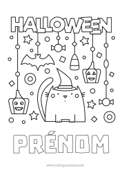 Coloriage à personnaliser Chauve-souris Bonbons Sorcière Chat Halloween Chiens et chats Oiseaux et mammifères volants Inscription "halloween"
