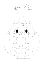 Colouring to customise Pumpkin Cat Easy Colouring Pages Trace And Colour. Dogs And Cats Wizard's Hat