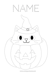 Free drawing Pumpkin Cat Easy coloring pages Trace and color Dog and cat Wizard hat
