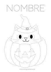 Dibujo libre Calabaza Cat Dibujos fáciles para colorear Trazo y color Perros y gatos Sombrero de mago