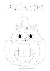 Dessin gratuit Citrouille Chat Coloriages faciles Trace et colorie Chiens et chats Chapeau de sorcier