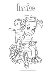 Kolorowanka za darmo Dziewczyna Dziecko Wózek inwalidzki