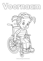 Gratis kleurplaat Meisje Kind Rolstoel