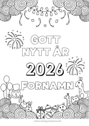 Färgläggningssida att anpassa Snögubbe Giraff Ballonger Gott nytt år Fyrverkeri Zentangle Afrikas vilda djur Anpassningsbar år 2026 2027