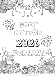 Fargeleggingssiden å tilpasse Snømann Giraff Ballonger Godt nyttår Fyrverkeri Zentangle Afrikanske villdyr Tilpassbart år 2026 2027