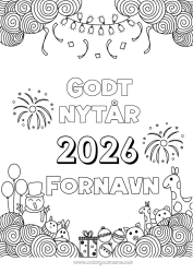 Farvelægningssiden tilpasning Snemand Giraffe Balloner Godt nytår Fyrværkeri Zentangle Afrikanske vilde dyr Tilpasseligt år 2026 2027