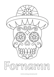 Färgläggningssida att anpassa De dödas dag Hatt Mexiko Calaveras, dödskallar