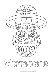 Kostenlose Malvorlage Día de los Muertos Hut Mexiko Calaveras, Schädel