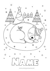 Free colouring Bear Snow Winter Snowflakes Animal Forest animals