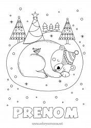 Coloriage gratuit Ours Neige Hiver Flocons de neige Animal Animaux de la forêt