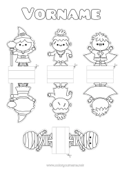Kostenlose Zeichnung Vampir Monster Mumie Hexe Halloween Kinderaktivitäten Frankenstein Ausschneiden für Kinder Papier-Spielzeug