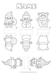 Free drawing Bear Winter Santa Claus Snowman Christmas elves Christmas Elves coloring pages Children's activities Forest animals Children's cutting activity Paper toy