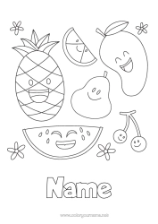 Colouring to customise Cherry Pineapple Fruit Easy Colouring Pages Watermelon Pear Orange
