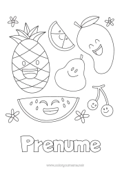 Pagină de colorat personalizată Cireșe Ananas Fructe Desene de colorat ușoare Pepene verde Pere Portocalie