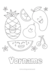 Kostenlose Zeichnung Kirsche Ananas Früchte Einfache Ausmalbilder Wassermelone Birne Orange