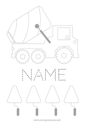 Free drawing Vehicles Children's activities Construction machinery Trace and color Mixer truck