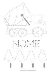 Disegno gratuito Veicoli Attività per Bambini Macchine da cantiere Traccia e colora Camion betoniera