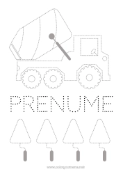 Pagină de colorat personalizată Vehicule Activități pentru copii Utilaje de construcție Urmează și colorează Camion cu mixer