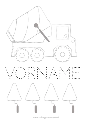 Kostenlose Zeichnung Fahrzeuge Kinderaktivitäten Bauausrüstung Spur und Male Betonzugmischer