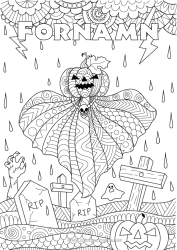 Färgläggningssida att anpassa Kyrkogård Spöke Pumpa Halloween Zentangle