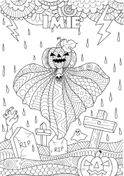 Kolorowanka do personalizacji Cmentarz Duch Dynia Halloween Zentangle