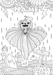 Colouring to customise Cemetery Ghost Pumpkin Halloween Zentangle