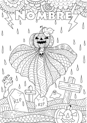 Colorear gratis Cementerio Fantasma Calabaza Halloween Zentangle