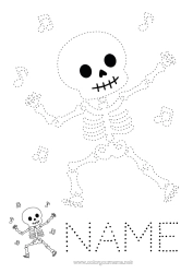 Free drawing Skeleton Music Easy coloring pages Trace and color World Music Day Musical note