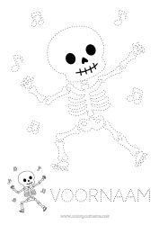 Gratis tekening Skelet Muziek Eenvoudige kleurplaten Trace et colorie Muziekfestival Muzieknoot