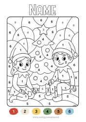 Free coloring Christmas elves Coloring by numbers Elves coloring pages Children's activities Easy coloring pages For several Christmas elves