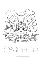 Gratis färgläggning Söt Enhörning Djur Regnbåge Regn Drakar, enhörningar och fantastiska djur